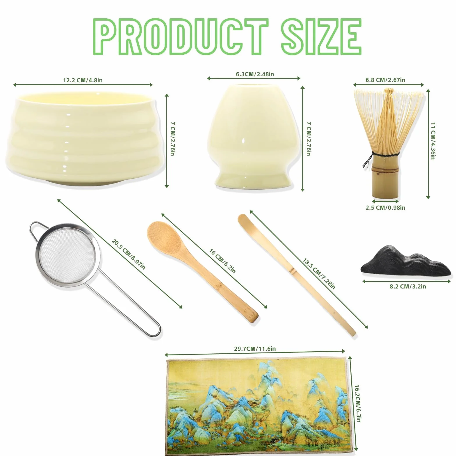 Set Matcha 8 Pezzi Set Tè Matcha con Frusta in Bambù Chasen, Ciotola Matcha, Setaccio e Cucchiaino – Kit Matcha Giapponese per Principianti, Set Accessori Premium Matcha (Giallo Latte)