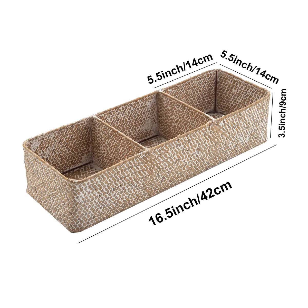 Cesta Portaoggetti Seagrass Scatola di Vimini Rettangolare con Scomparti per Organizzare di Carta Igienica Imbiancare (42cm x 14cm x 9cm)