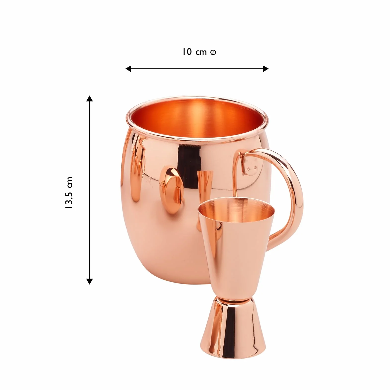 ECHTWERK Moscow Mule set di 5 tazze di rame in acciaio inossidabile, Bicchieri da cocktail, 4x tazze in rame 500 ml, 1x jigger 2 cl/4 cl, argento