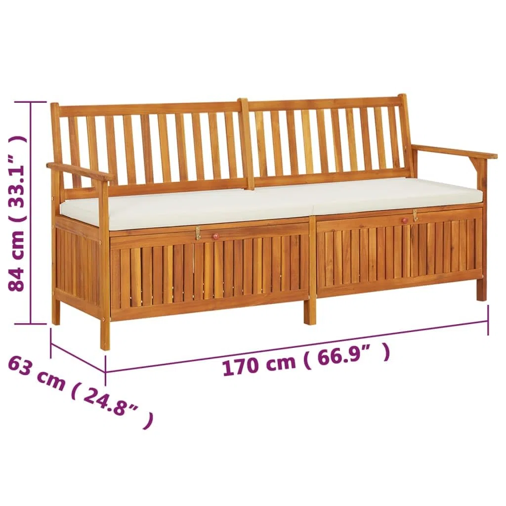 vidaXL Cassapanca con Cuscino 170 cm in Legno Massello di Acacia