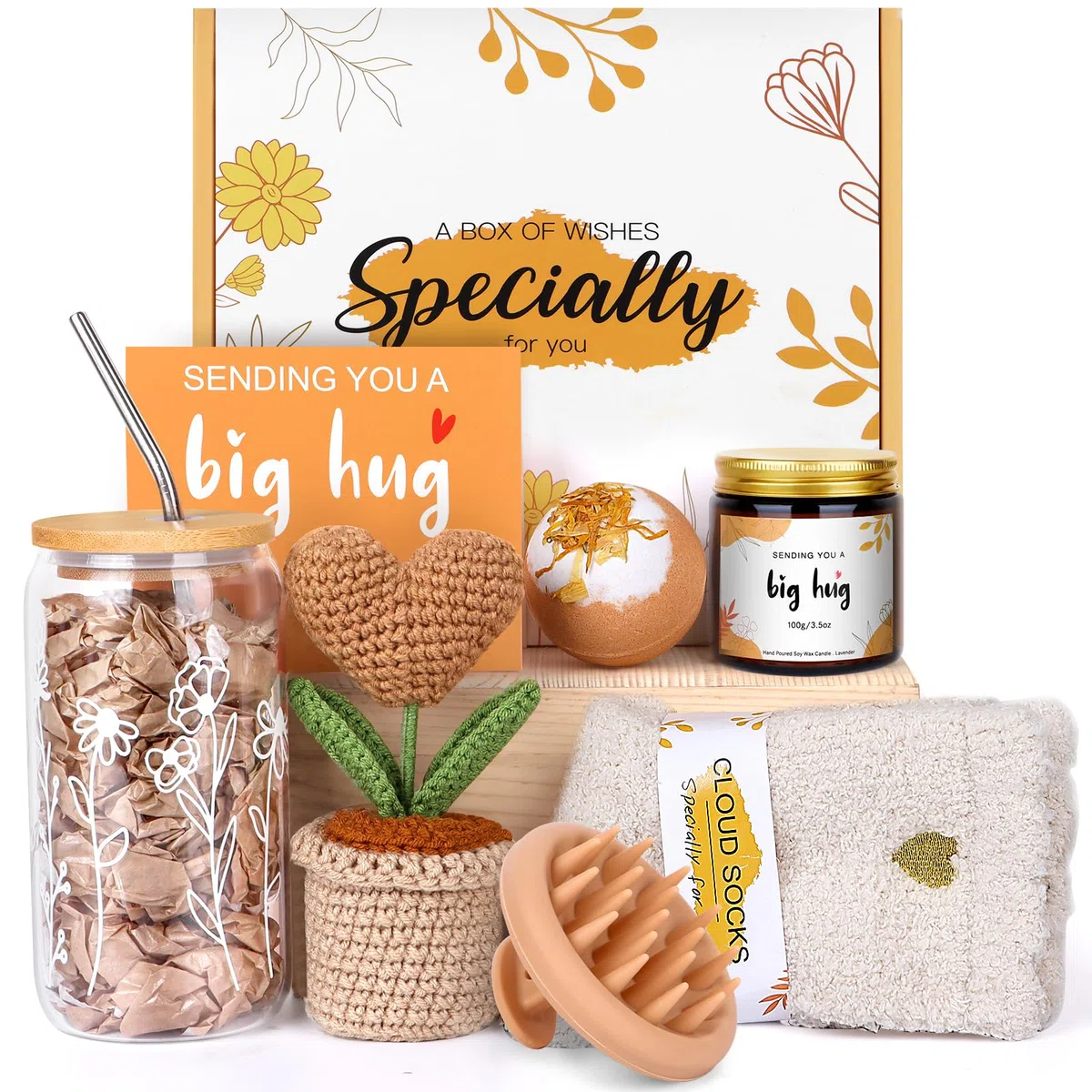 “Hug” Regalo Donna, buoni regali di miglioramento, regalo di compleanno positivo per donne, set regalo di rilassamento per migliore amica, sorella, collegina, Get well soon gift