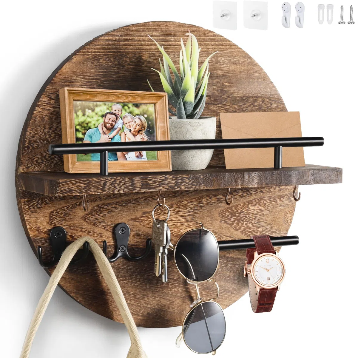 Portachiavi Muro,Legno Porta Chiavi Da Muro Per Casa,Portachiavi Da Parete Stile Rustico,Orbicolare Portachiavi Casaadatto Per Camere Da Letto, Corridoi, Cucine E Uffici (marrone)