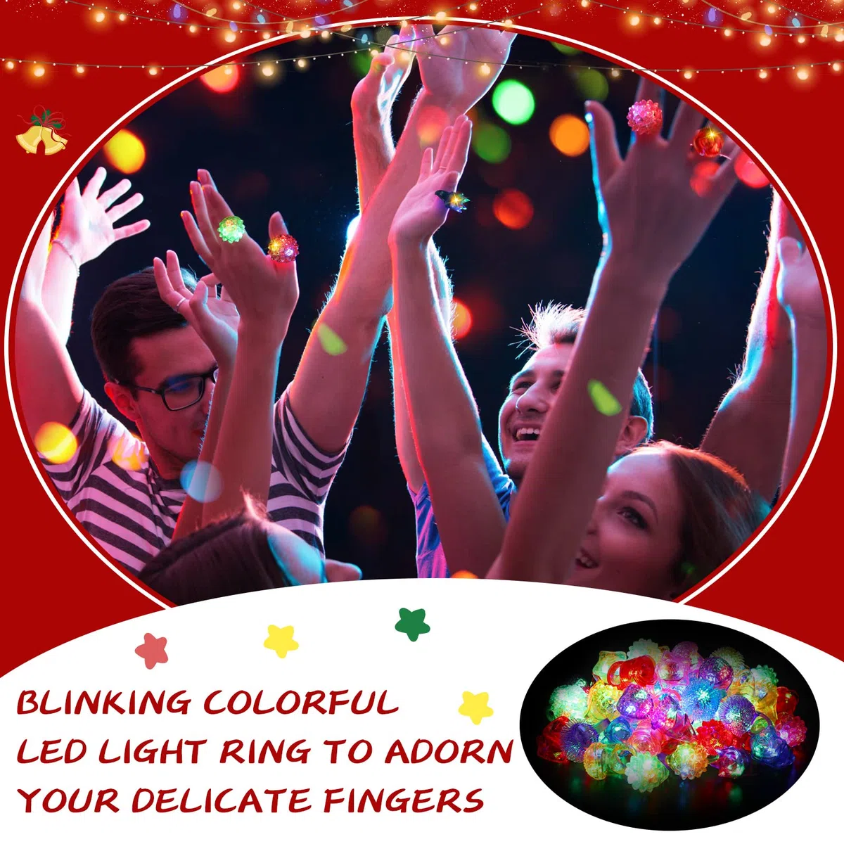 Leyndo Anelli luminosi a LED, anelli in gomma gommata, anello luminoso a LED che si illumina al buio per feste, luci per bambini, compleanno, Natale, feste, concerti, spettacoli
