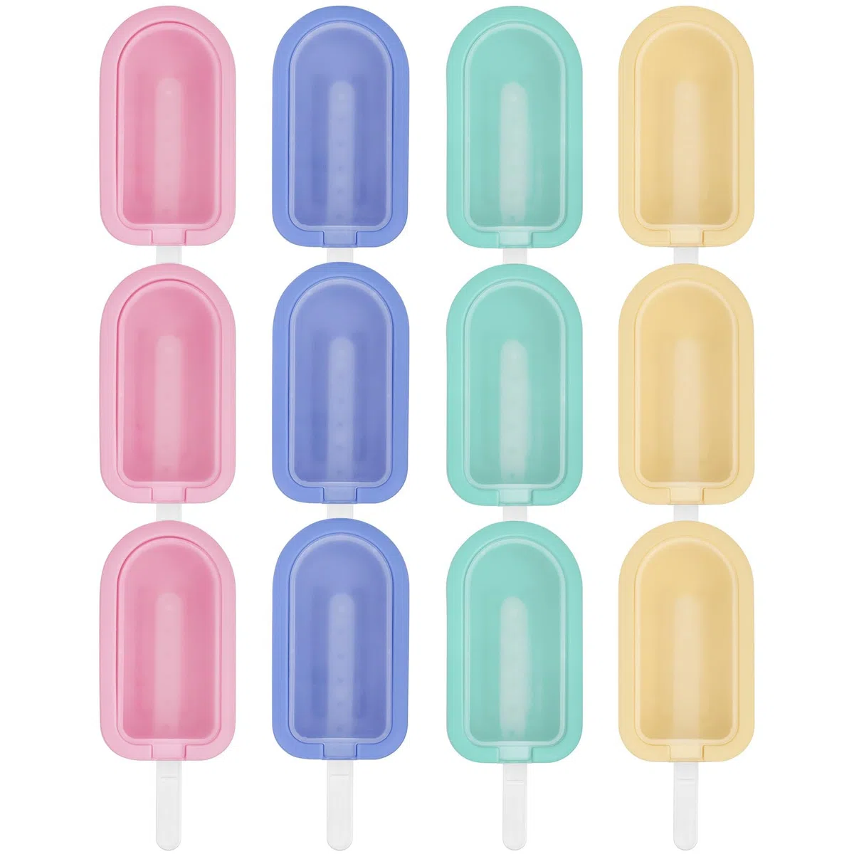 12 Pezzi Stampi per Ghiaccioli in Silicone,Riutilizzabile Ghiaccioli Stampo Rosa Verde Blu Giallo,Stampini per Gelato con Coperchi Senza BPA,Formine per Ghiaccioli