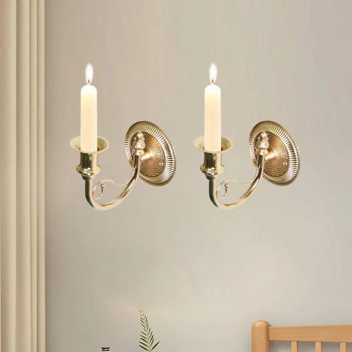 2 Pezzi Applique Da Parete Porta Candele Metallo Candelabro Bastoncini Rustici Francese Retro Opera D'Arte Adatto per Decorazione Corridoio Soggiorno, Oro