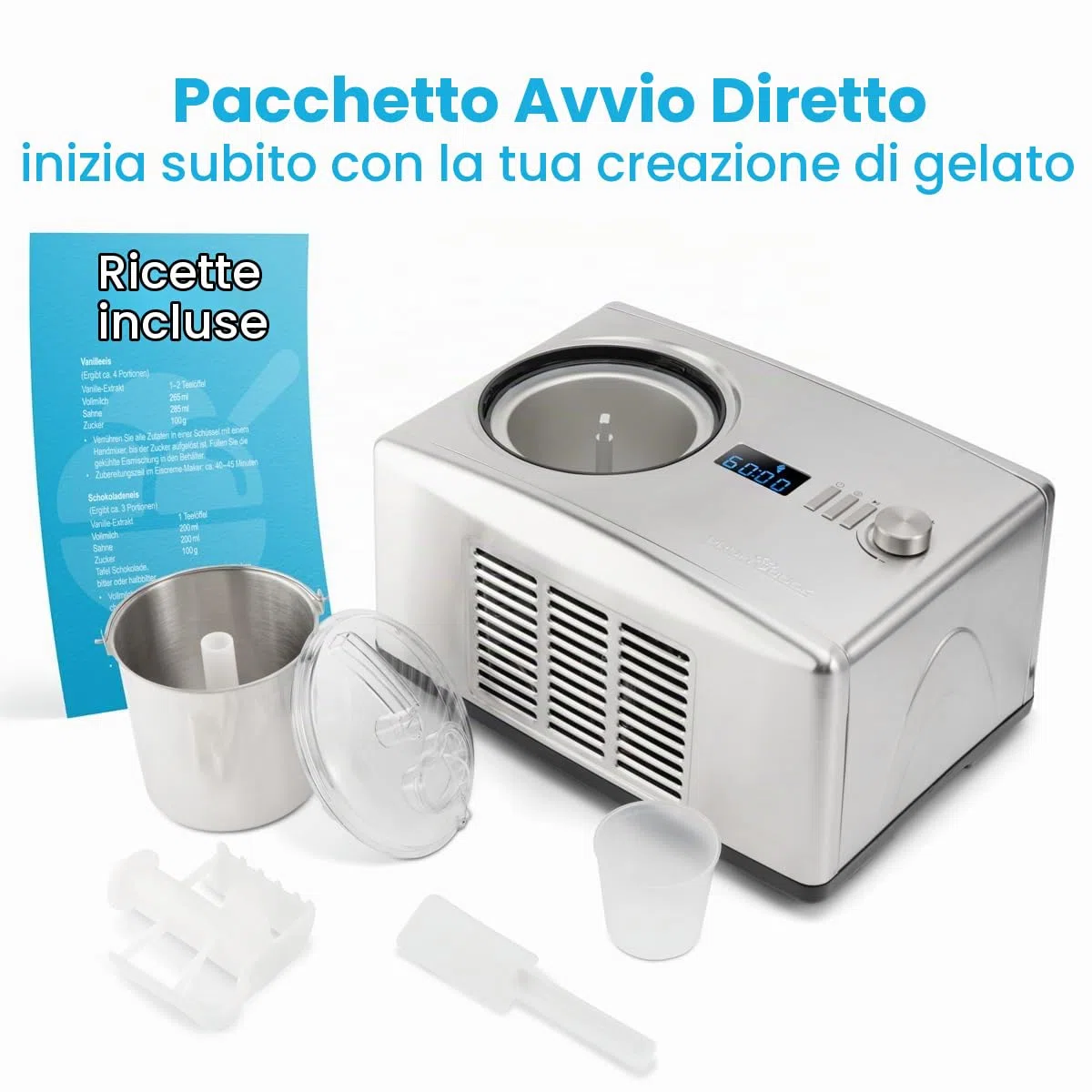 Profi Cook PC-ICM 1091 N - Macchina per gelato e yogurt 2 in 1, per fino a 1500 ml di gelato o yogurt, raffreddamento professionale a compressore, display LCD, alloggiamento in acciaio INOX