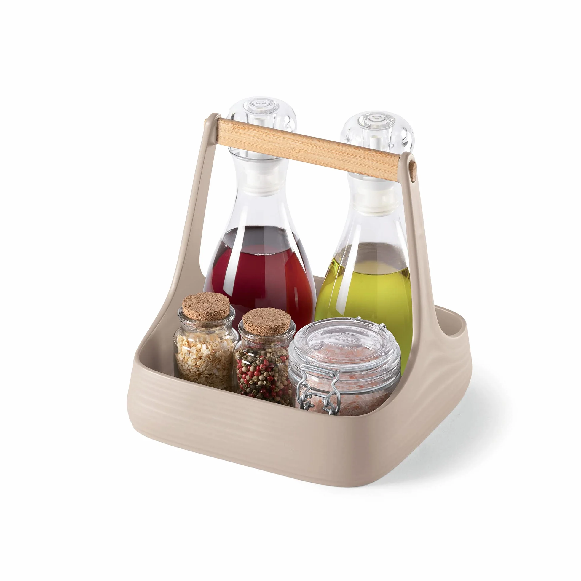 Guzzini - Tierra, ALL TOGETHER, Organizzatore da Tavola in Plastica Riciclata e Legno - Bianco Latte, 22x22xh22,5 cm - 179300156