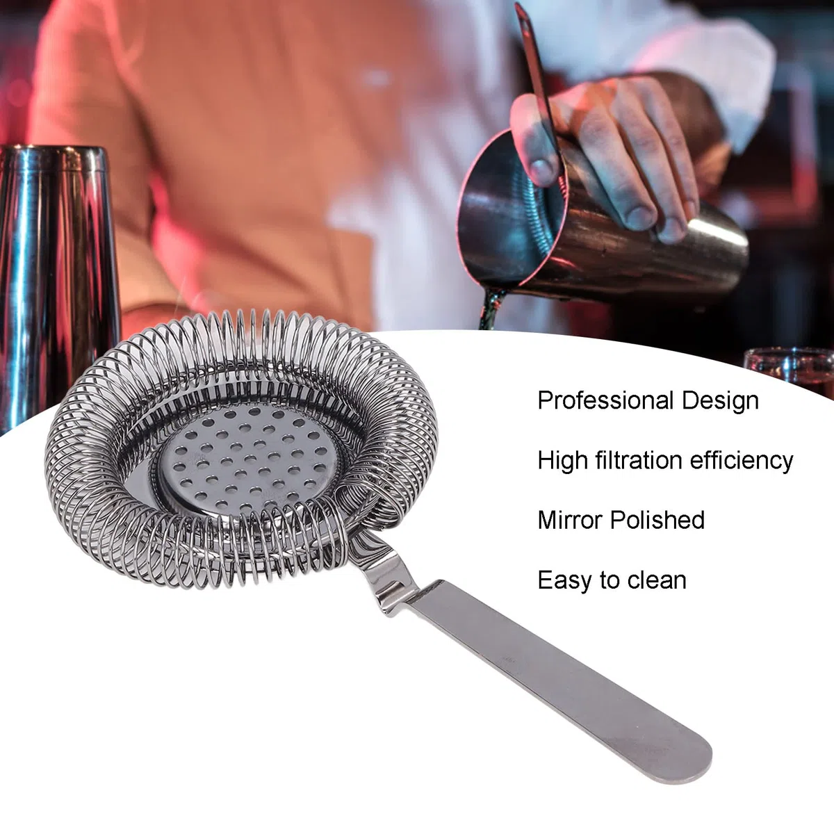 Colino da Cocktail Professionale in Acciaio Inossidabile, Hawthorne Strainer per Bar, Filtro Ghiaccio con Molla Rimovibile - Placcato Nero