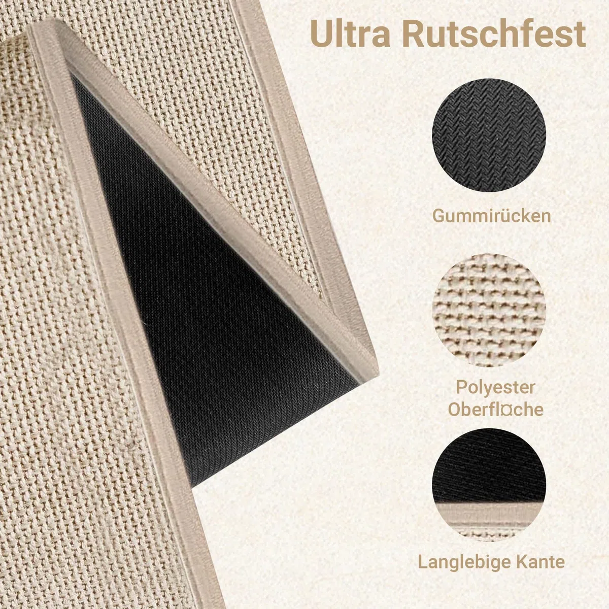 Tappeto da cucina lavabile antiscivolo per cucina, corridoio e lavanderia, assorbente, facile da pulire, tappeto per cucina e corridoio, per esterni, 43,5 x 180 cm (beige)