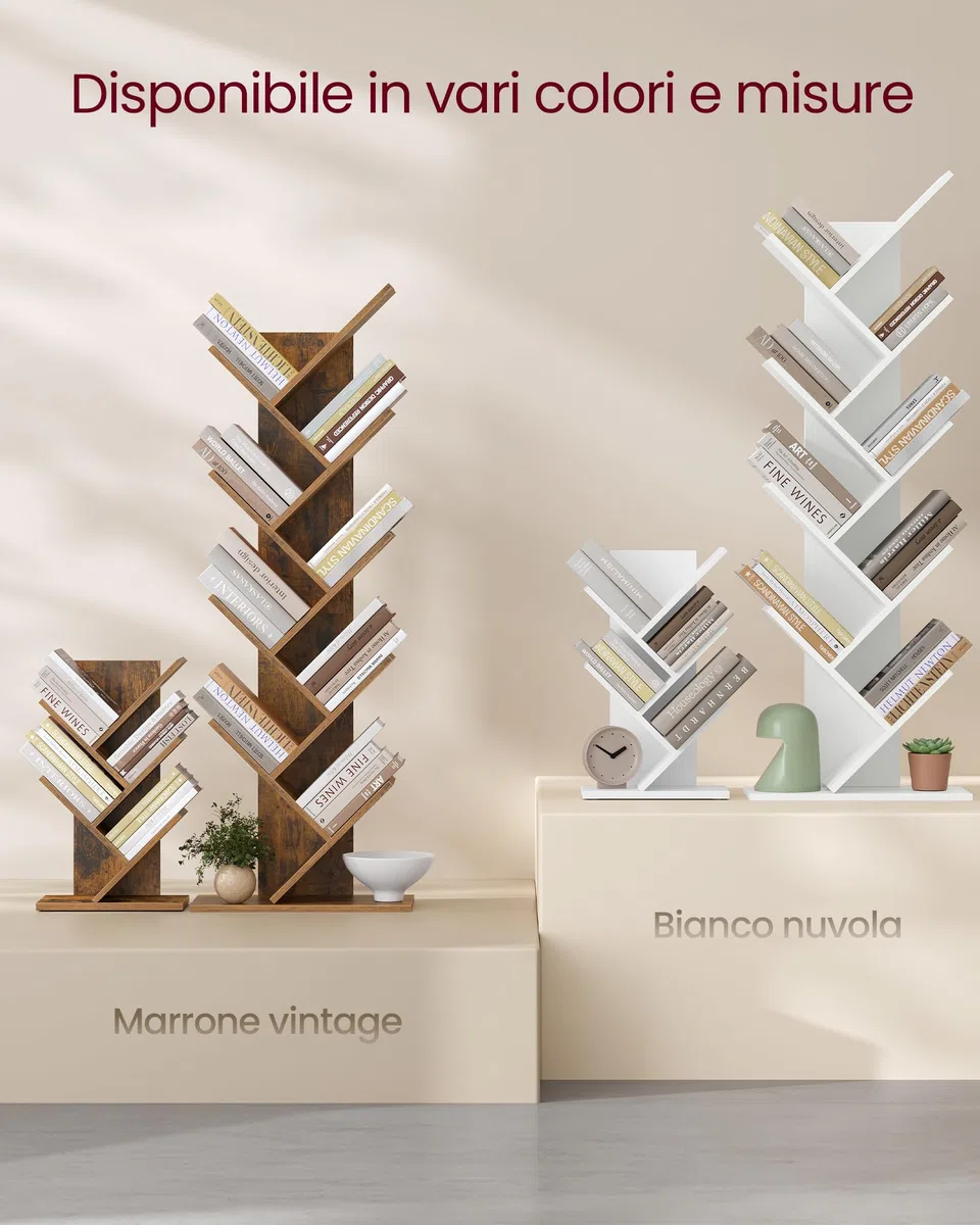 VASAGLE Libreria Scaffale ad Albero a 5 Ripiani, Salvaspazio, Libreria Verticale, per Camera da Letto Soggiorno Studio Ufficio, Marrone Vintage LBC183X01