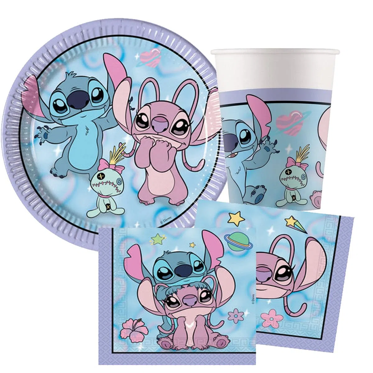 Generico kit per 16 persone Angel cute Stitch decorazioni piatti carta bicchieri tovaglioli bambina bambine compleanno party festa a tema