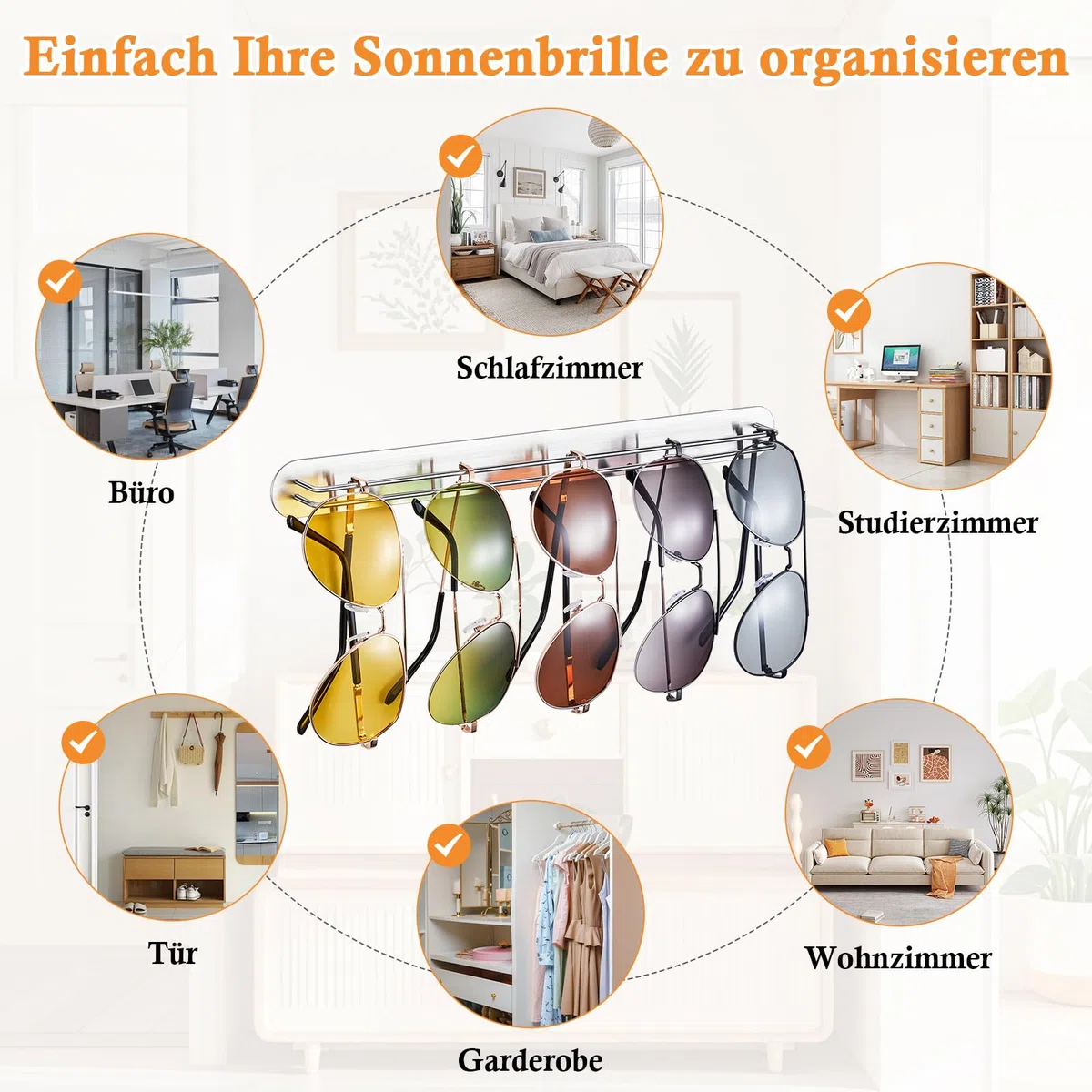Supporto per occhiali da parete, supporto per occhiali da sole, supporto per occhiali da sole, supporto autoadesivo per occhiali, scaffale per occhiali da sole, organizer (Argento, 2 PCS)