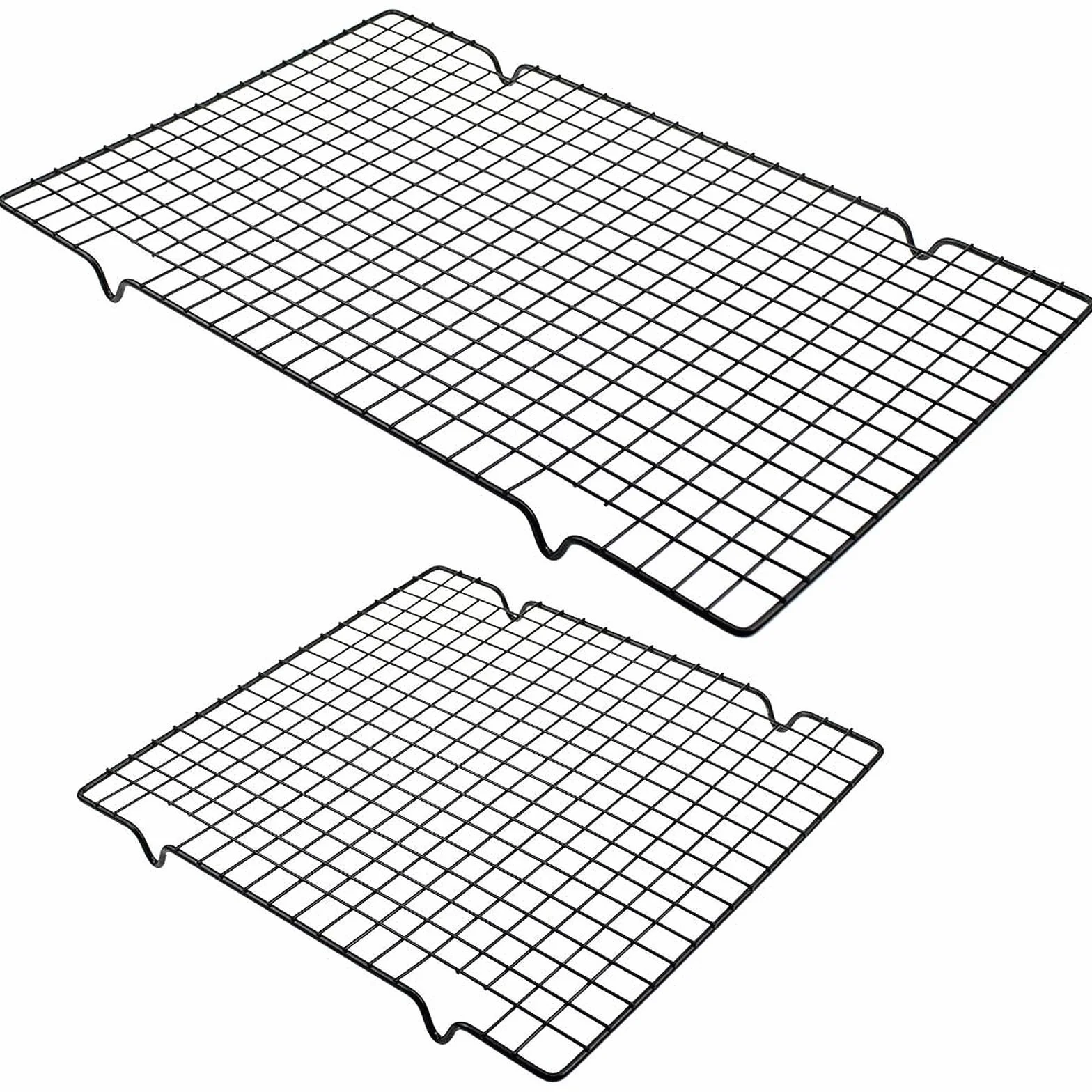 Cremagliera di Raffreddamento 2 Pezzi Griglia Raffreddamento Antiaderente Dolci per Torte Griglia di Raffreddamento 2 Dimensioni 40x25,5x2 cm / 28x25,5x2 cm - Nero (Acciaio Carbonio)