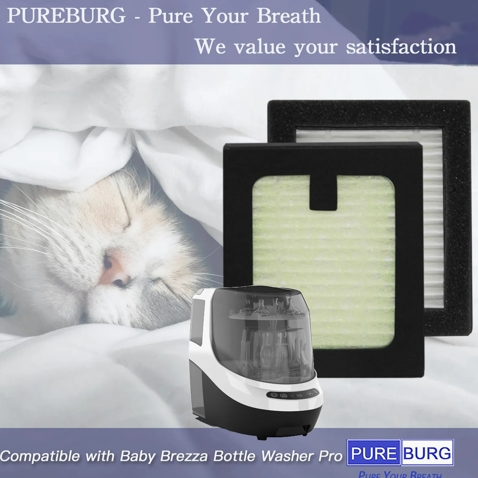 PUREBURG Filtro di ricambio compatibile con Baby Brezza Bottle Washer Pro, confezione da 6 HEPA Air Clean Dust