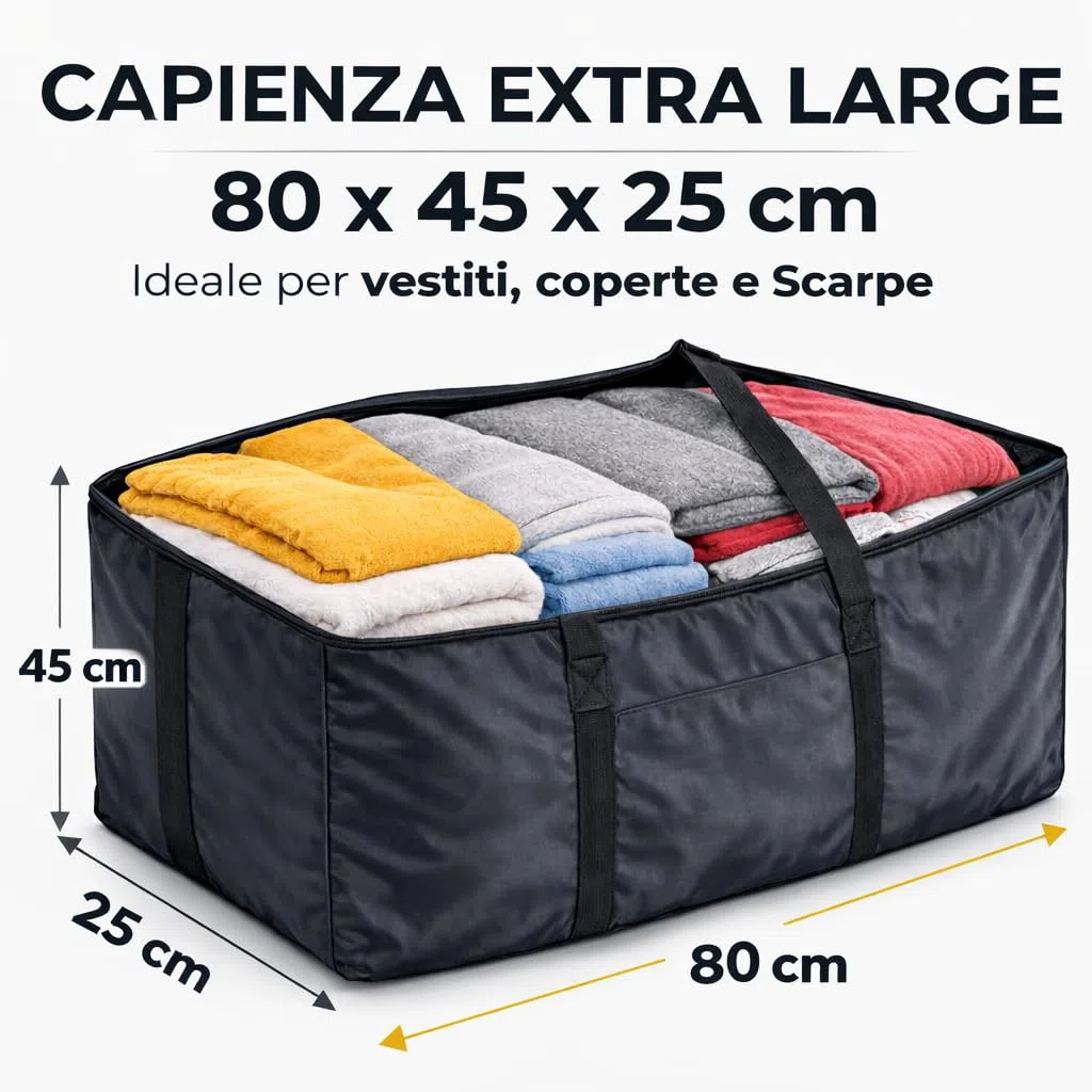 Borse per Trasloco con Manici Rinforzati, Zip e Cinghie per Zaino, Contenitori Organizer per Imballaggio, Sacchi per Stoccaggio Impermeabili, Materiale 420D Oxford, set, Nero, 80x45x25 cm (Quattro)