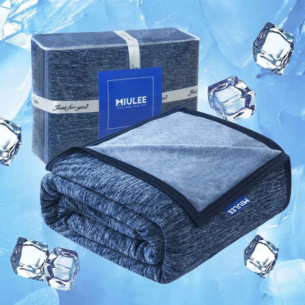 MIULEE Coperta Estiva con Fibra di Raffreddamento Giapponese Arc-Chill Q-Max 0.4 Fresca Morbido Coperta Letto Fresco Entrambi Lati Super Morbido Traspirante 150CMX200CM Blu