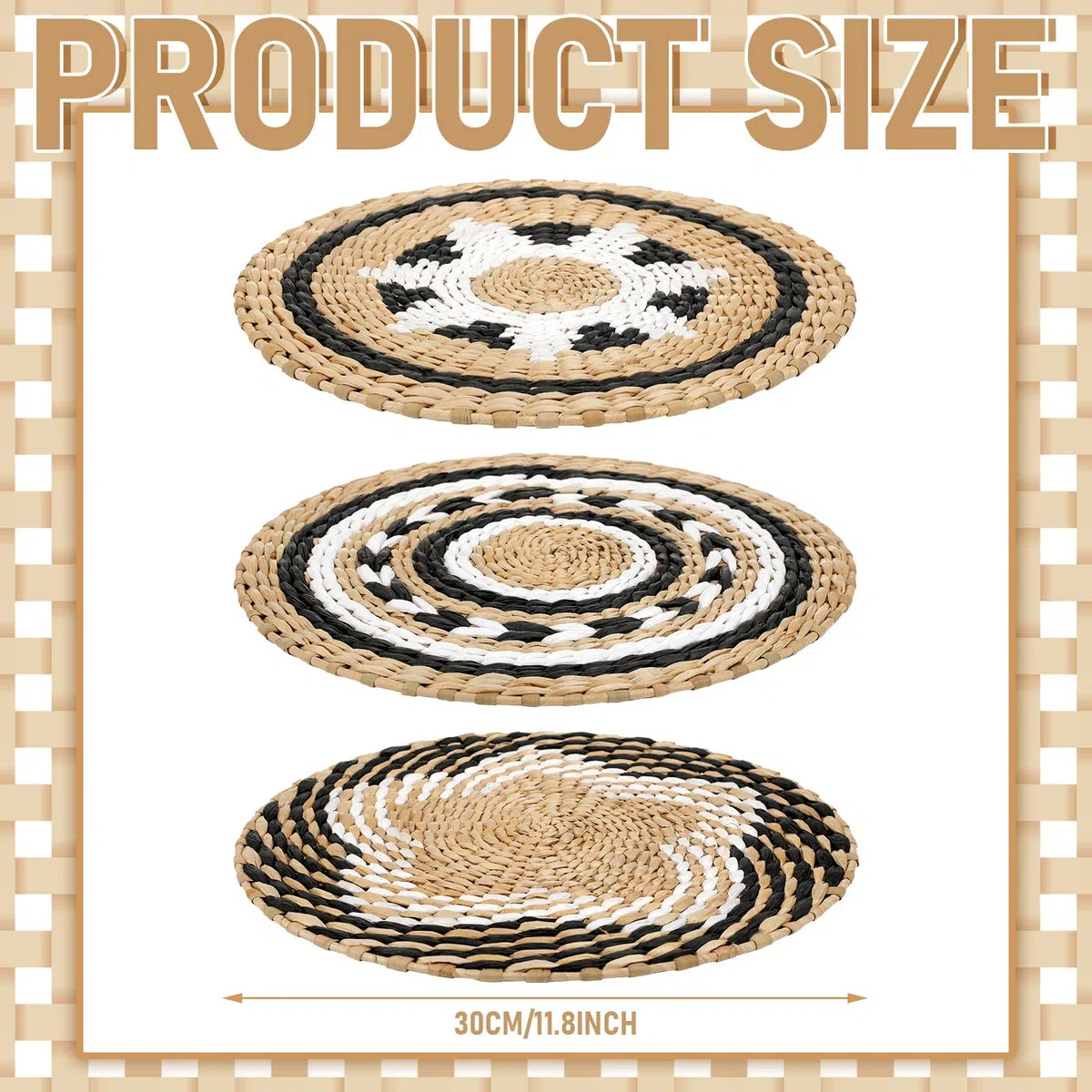 Set di 3 cesti decorativi da parete in stile bohémien, set di 3 cestini decorativi da parete, rustici, da appendere, fatti a mano, rotondi, con design africano, per soggiorno, camera da letto,