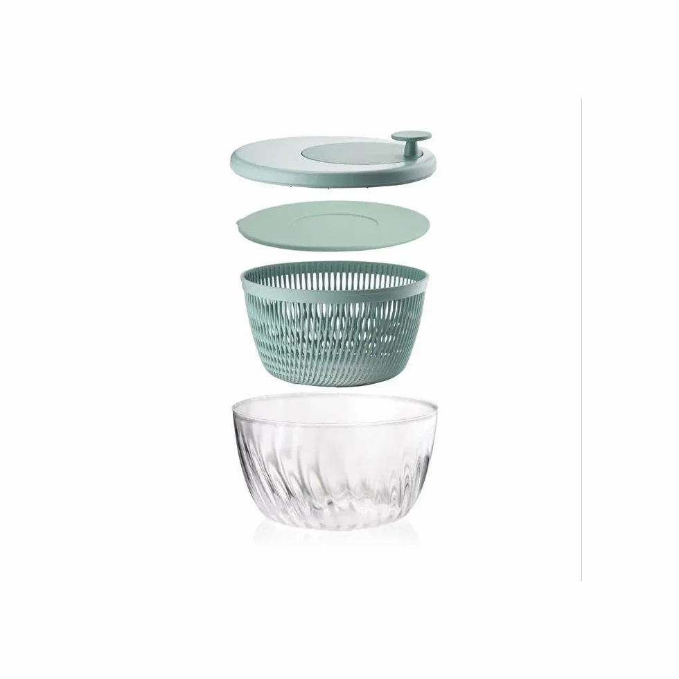 Guzzini - Kitchen Active Design, SPIN&STORE, Centrifuga Insalata con Coperchio - Verde Oliva, 26 cm - 170900175
