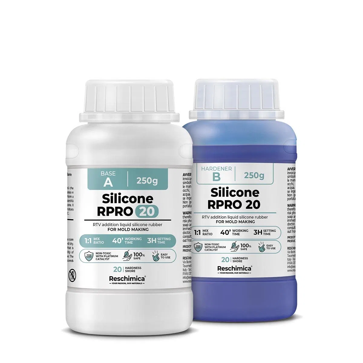 RESCHIMICA Silicone per Stampi Media Durezza R PRO 20 (500 gr) Gomma Siliconica per Stampi Atossica Facile da Usare 1:1 Silicone Liquido Alta Resistenza per Colata Resina Gesso Modellismo e DIY