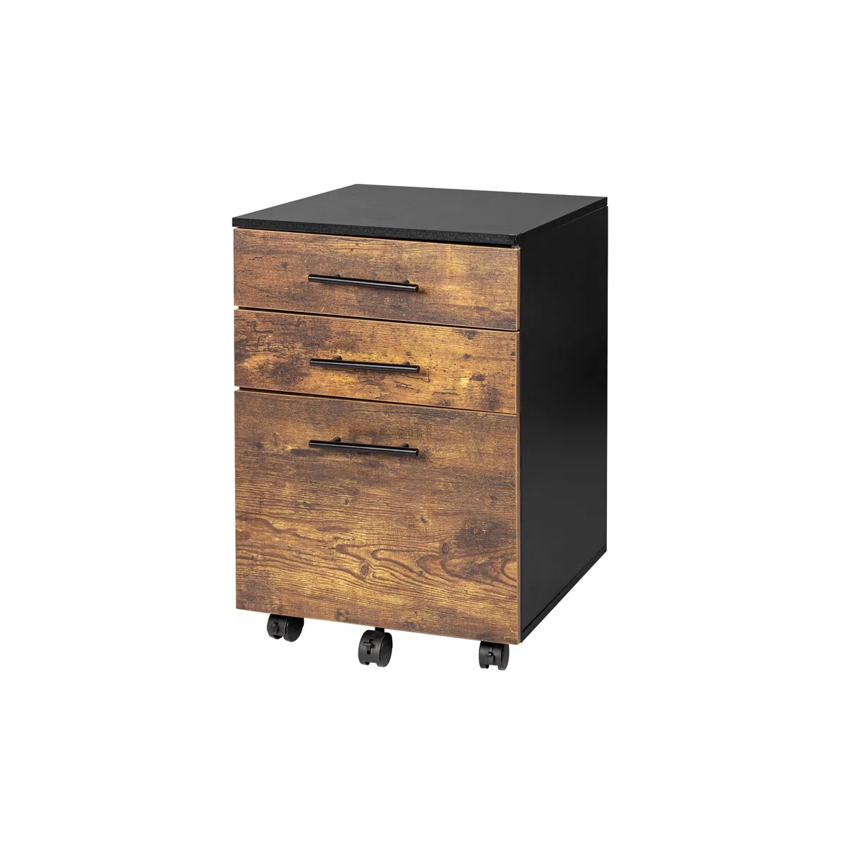 Relaxdays Contenitore su Ruote con 3 cassetti, Supporto per cartelle sospese, 57,5x40x40 cm, Nero/Marrone