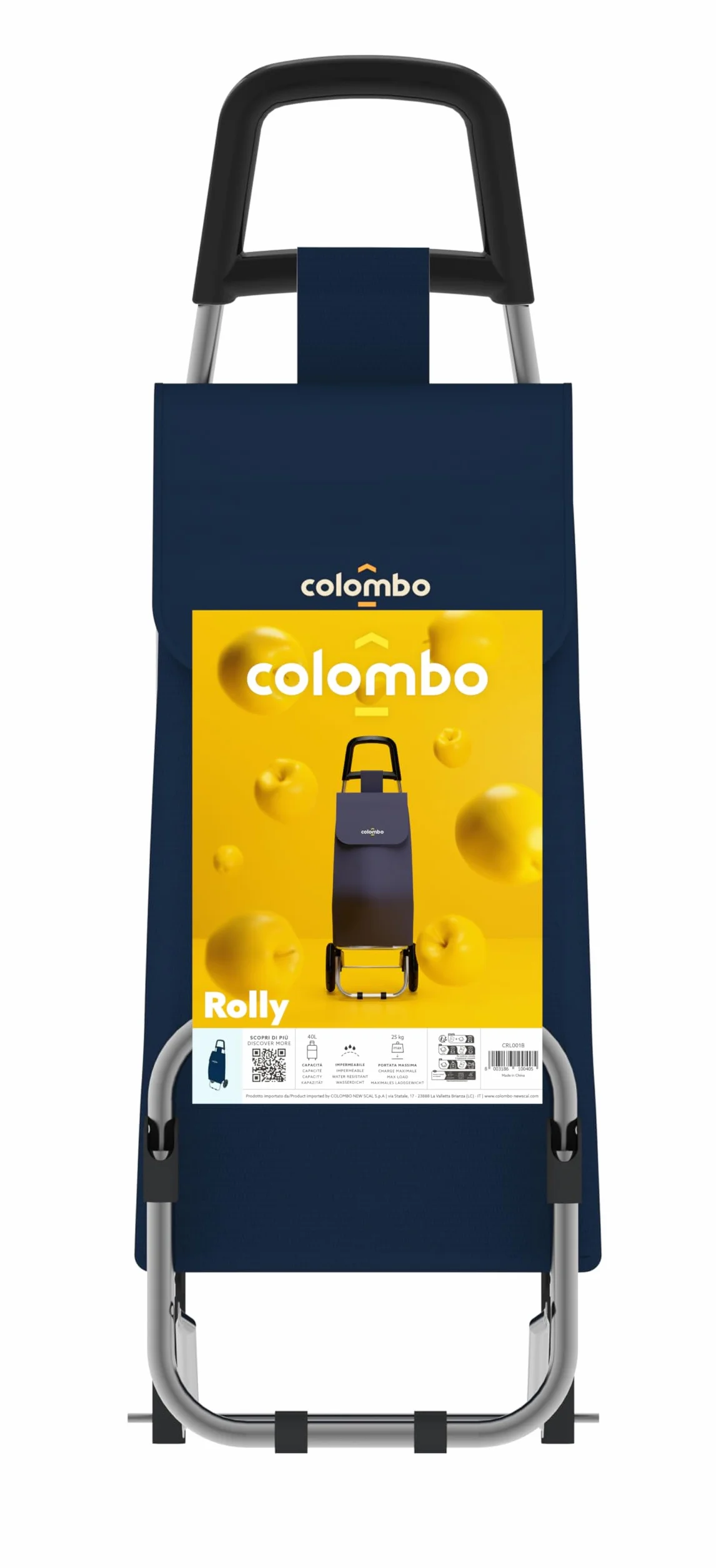 COLOMBO Carrello Spesa ROLLY BLU 40L Pieghevole Leggero 1.5kg – Struttura in Acciaio, Sacca Impermeabile Lavabile, Portata 25kg, Compatto e Robusto per Spesa e Viaggi