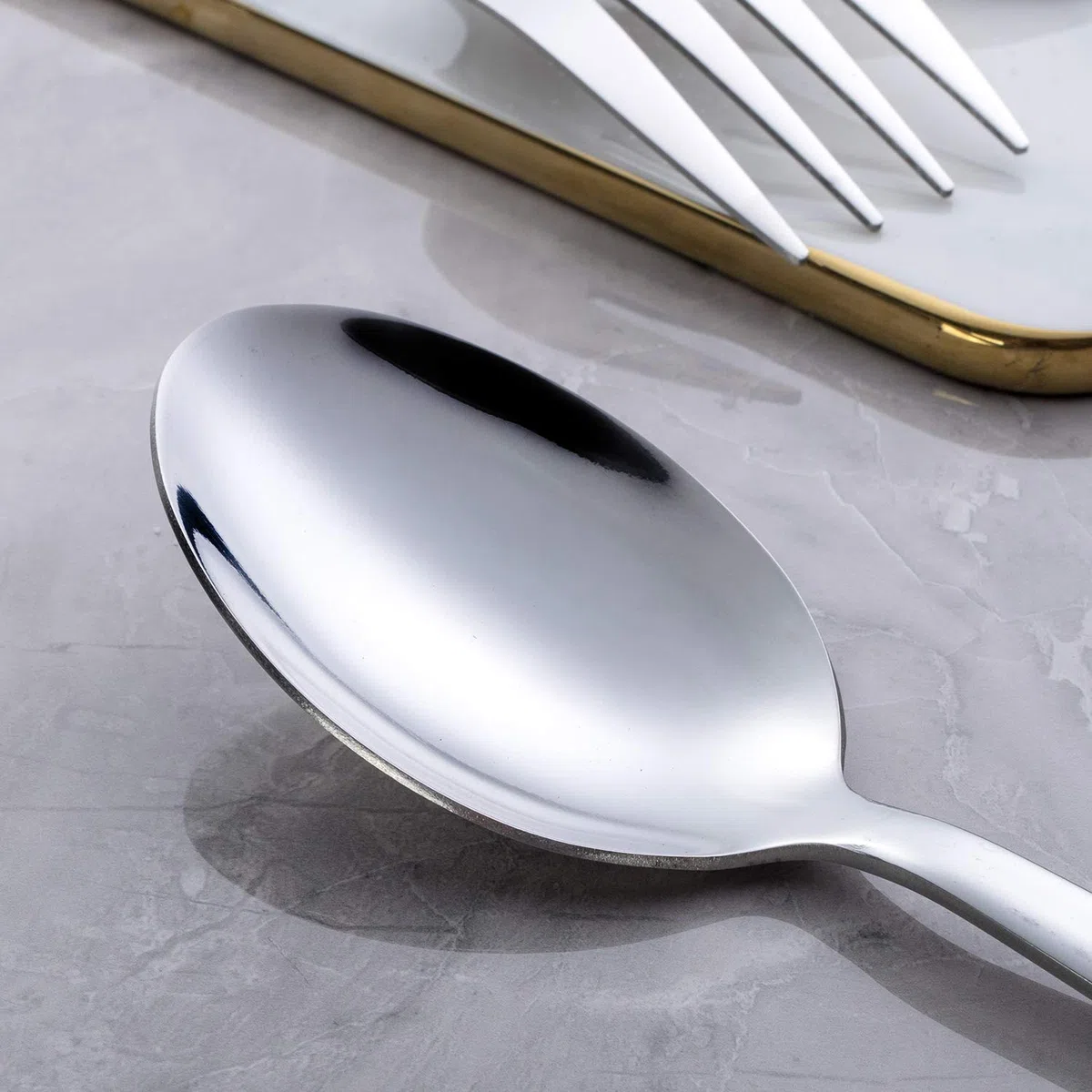 GoGeiLi Set di cucchiai e forchette in acciaio inox, contiene 3 cucchiai grandi e 3 forchette, 24,1 cm Lavabile in lavastoviglie, set per catering