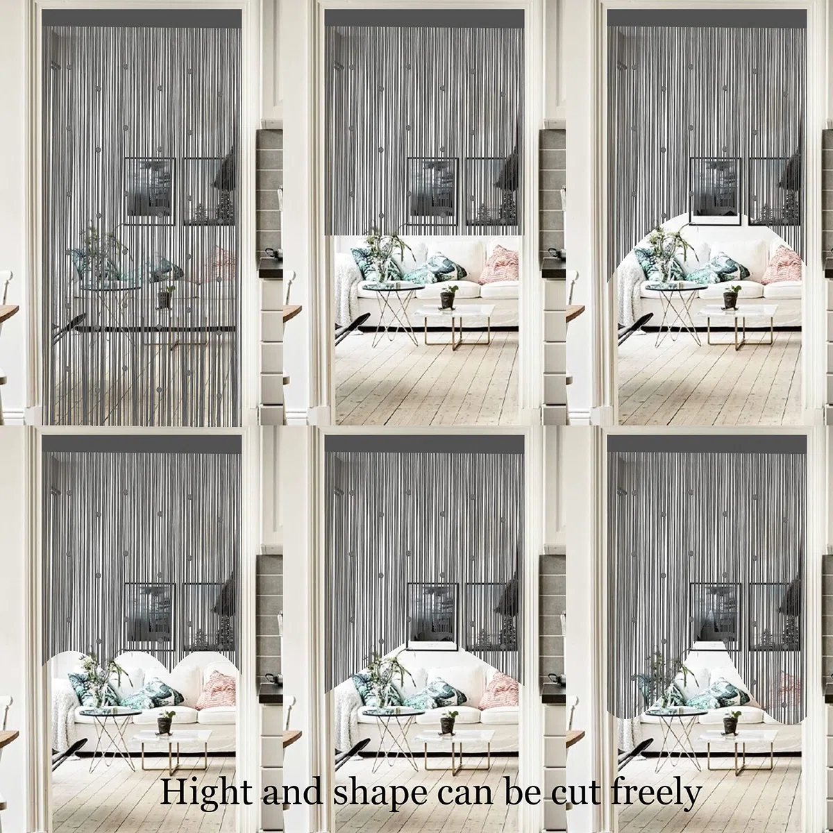 Tenda Perlata Porta Esterna Antimosche - Tenda Fili Finestre Divisorio Stanze Decorazioni Grigio 90x245 cm