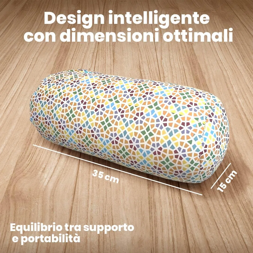 Cuscino Rotondo Anti-Stress Relax | Sollievo per Collo e Lombare | Riempimento con Microperle Confortevoli | Tessuto in Lycra Morbida al Tatto | Lavabile in Lavatrice | 35x15 cm(Mosaico)