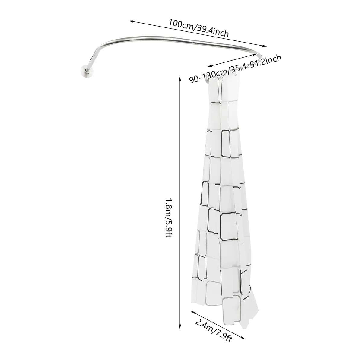 Asta per Tenda Doccia, Forma Rotonda a U, Barra per Tenda Doccia, Curva, Senza Foratura Regolabile in Acciaio Inox, Con Tende, Utilizzata in Bagni, Toilette, Spogliatoi, Finestre, Balconi, ecc