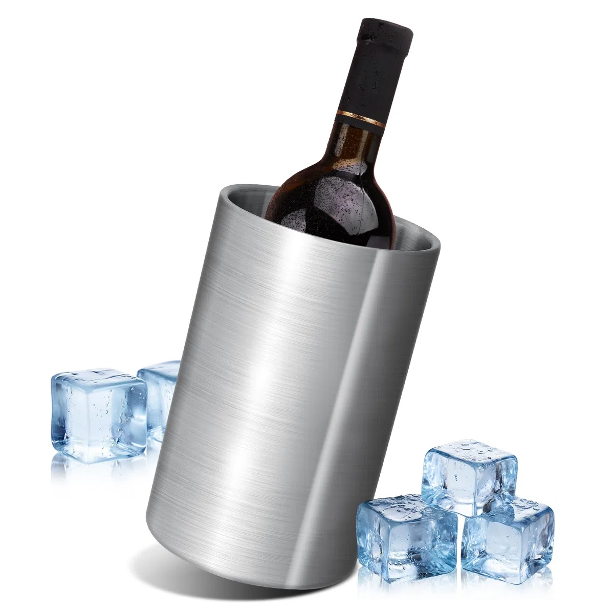 AiQInu 1.6L Refrigeratore per Bottiglie Vino, Refrigeratore per Vino a Doppia Parete in Acciaio Inox, Ø 12 cm, Altezza 19 cm, Adatto Alla Maggior Parte Bottiglie, Ideale per Casa o Viaggio