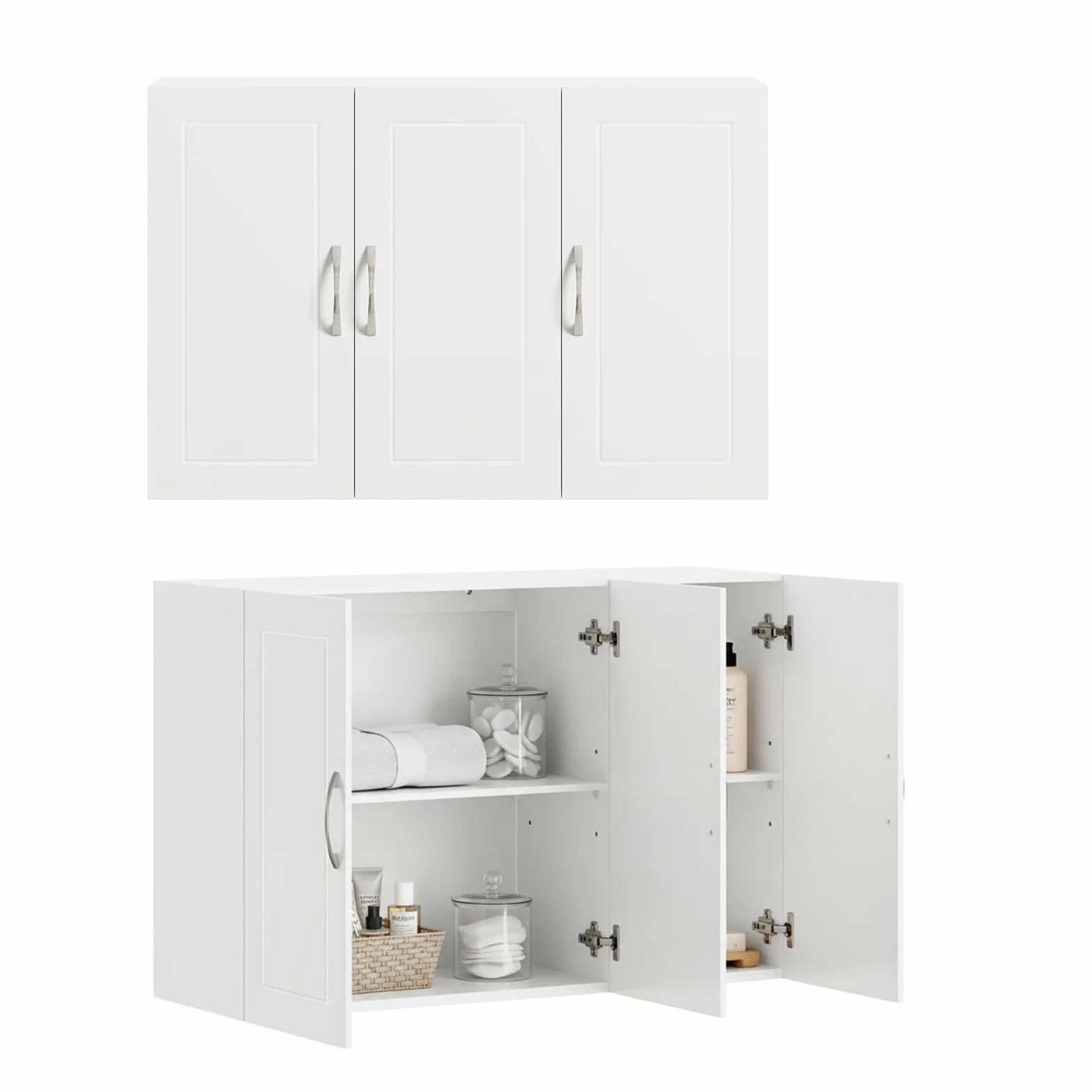 SoBuy Pensile Cucina Lungo Sospeso - Mobile Cucina con 3 Ante Bianco Mobile Pensile da Muro Salvaspazio in Legno 60x30x90 cm con Ripiani Regolabili Dispensa Moderna FRG231-L-W