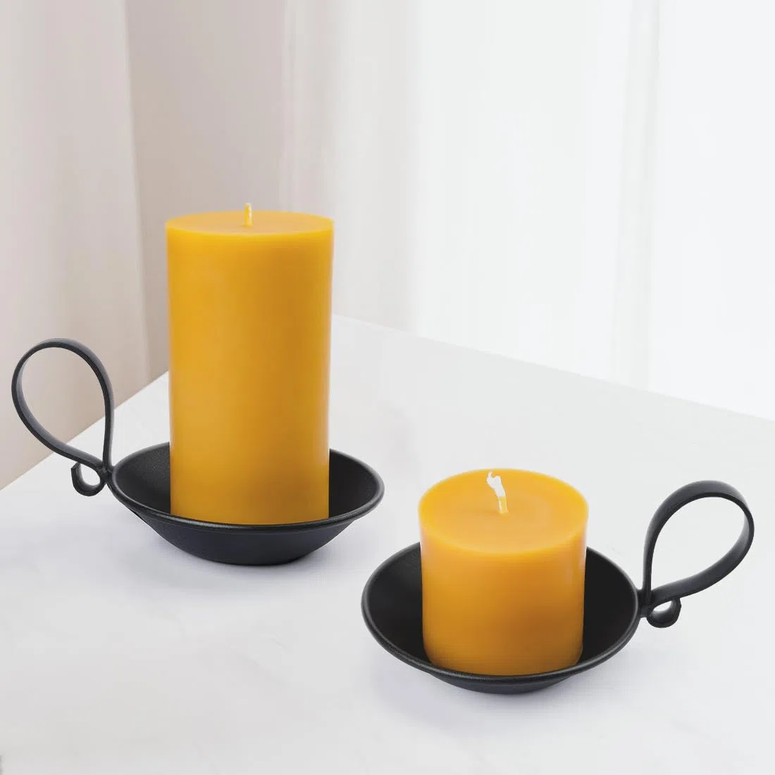 2 portacandele in ferro nero opaco, con manico, stile industriale semplice, decorazione da tavolo, con punta di sicurezza.