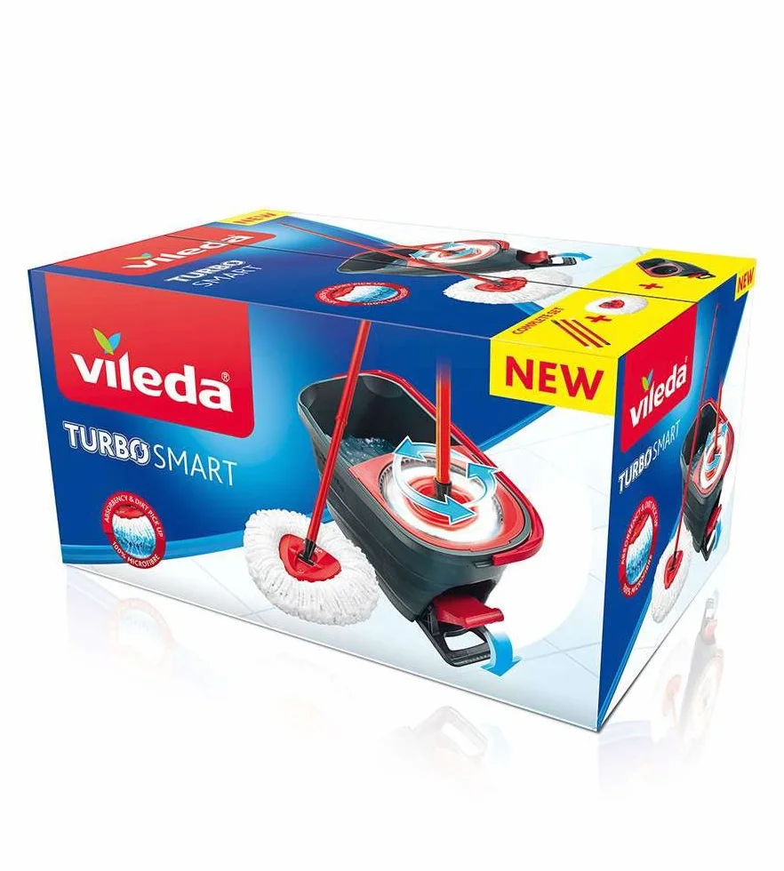 Vileda New Mocio Turbo Smart con Secchio a Pedale Piu 3 ricambi Inclusi in Microfibra