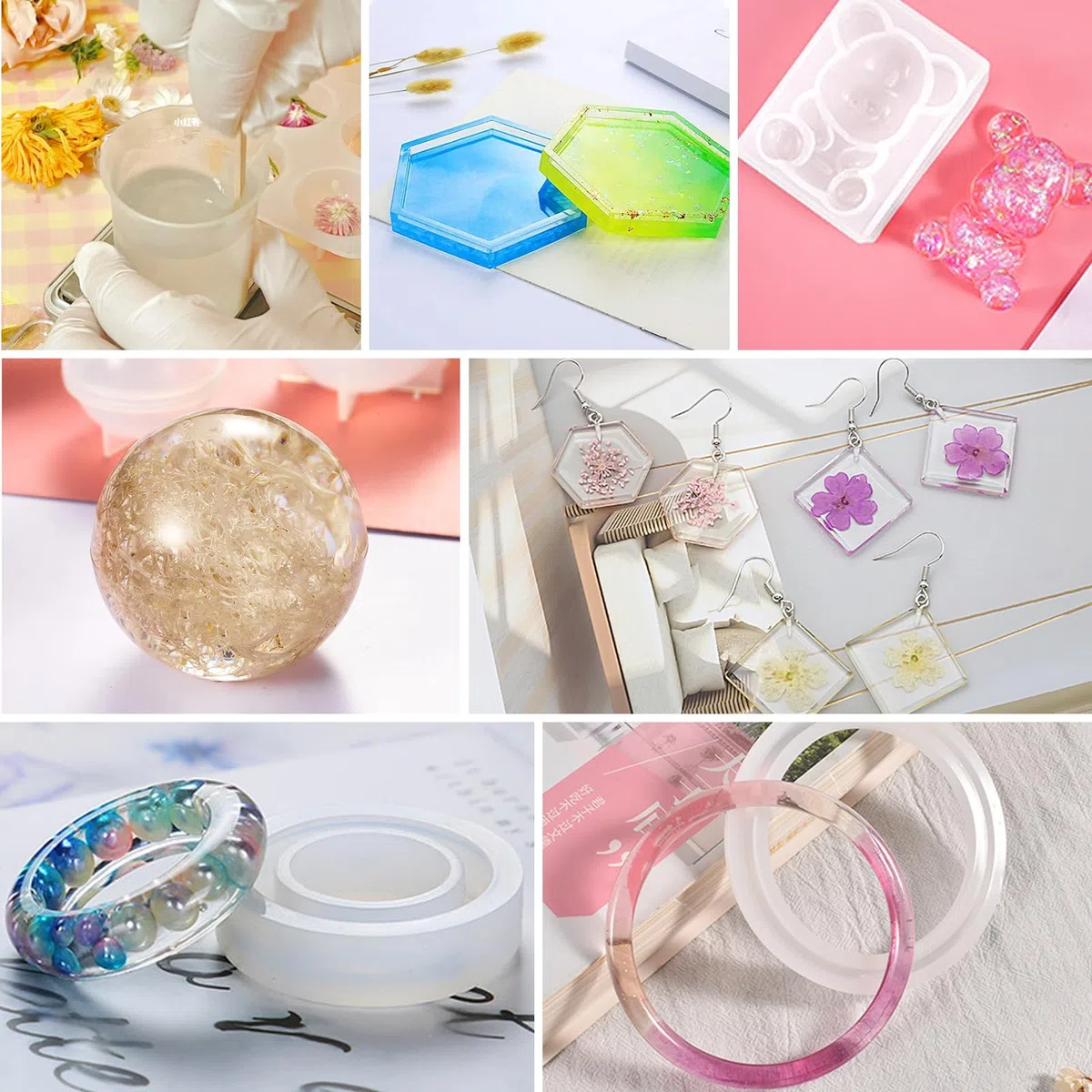 Stampi per Resina,Stampi in Silicone per Resina Stampi in Resina Epossidica,Stampo in Resina Epossidicaper Artigianato Fai da Te,Pendenti per Collane,Creazione Portachiavi Set