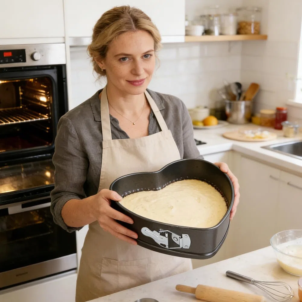 Tortiera a Cerniera 15 cm a Forma di Cuore – 2 pezzi Stampo per Torte Antiaderente in Acciaio al Carbonio, Teglia da Forno Apribile per Cheesecake e Dolci