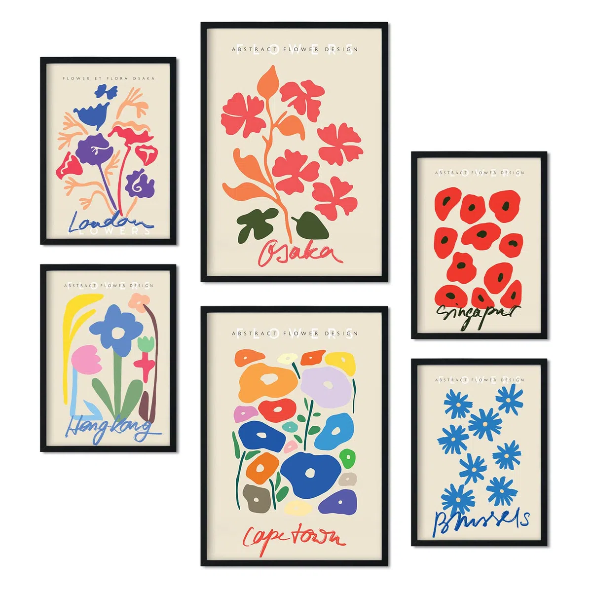 Nacnic Set di 6 poster floreali. Raccolta di posters con collage estetico per la decorazione d'interni. Taglie A3 e A4. Frameless.