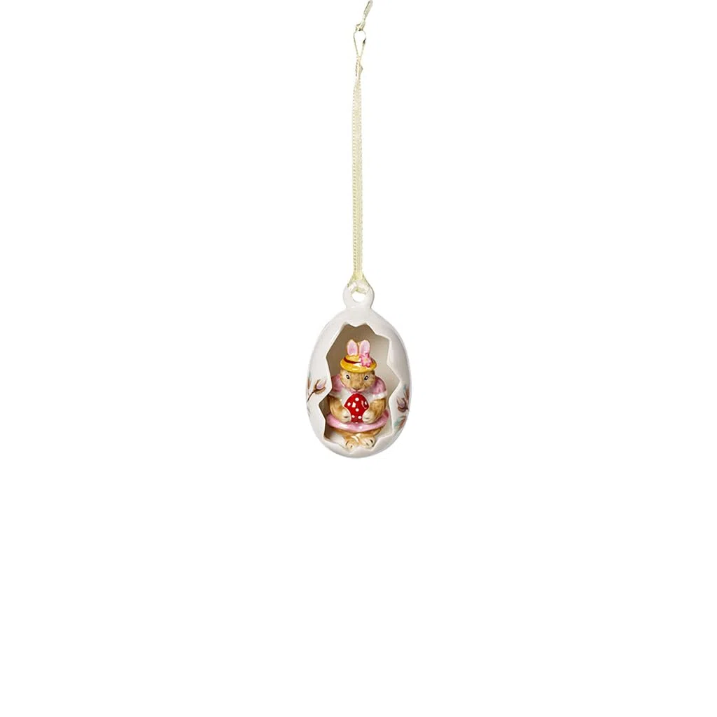 Villeroy & Boch Bunny Tales Ornamento Uovo Coniglio Anna, Ornamento per Bouquet di Pasqua, Porcellana Dura, Rosa 4.5x4.5x7 cm
