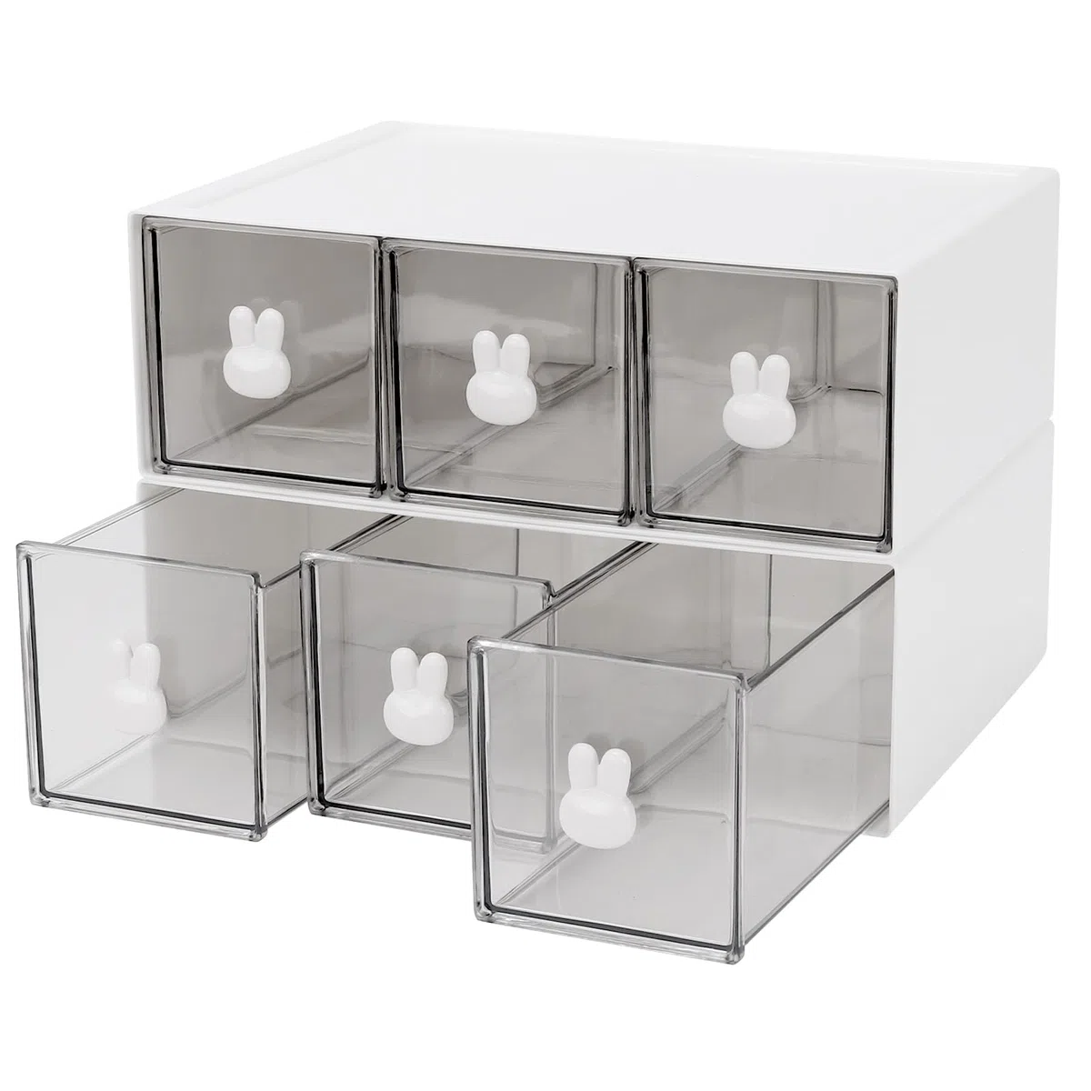 SINJEUN 2 scatole da tè impilabili da 23 x 17 x 8 cm, con 3 cassetti, in plastica con adesivo, scatola per tè, caffè, cucina, bagno, ecc