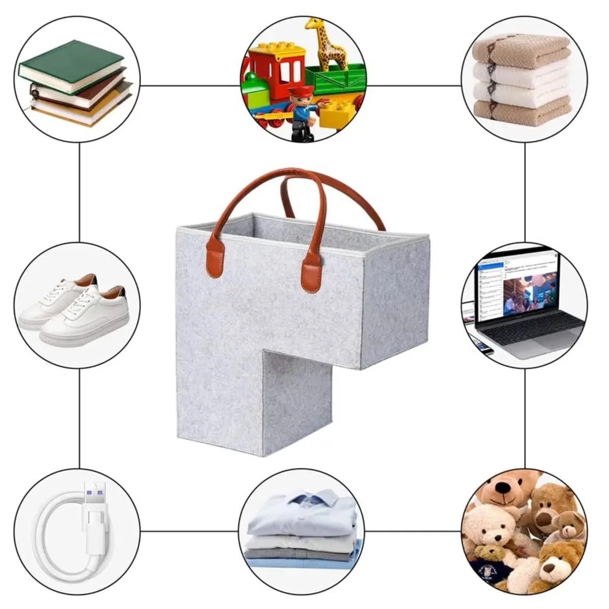 Set di 2 cestini per scale a forma di L, cestino per gradini in feltro per biancheria e giocattoli, organizer per scale salvaspazio per oggetti domestici, adatto per scale in legno