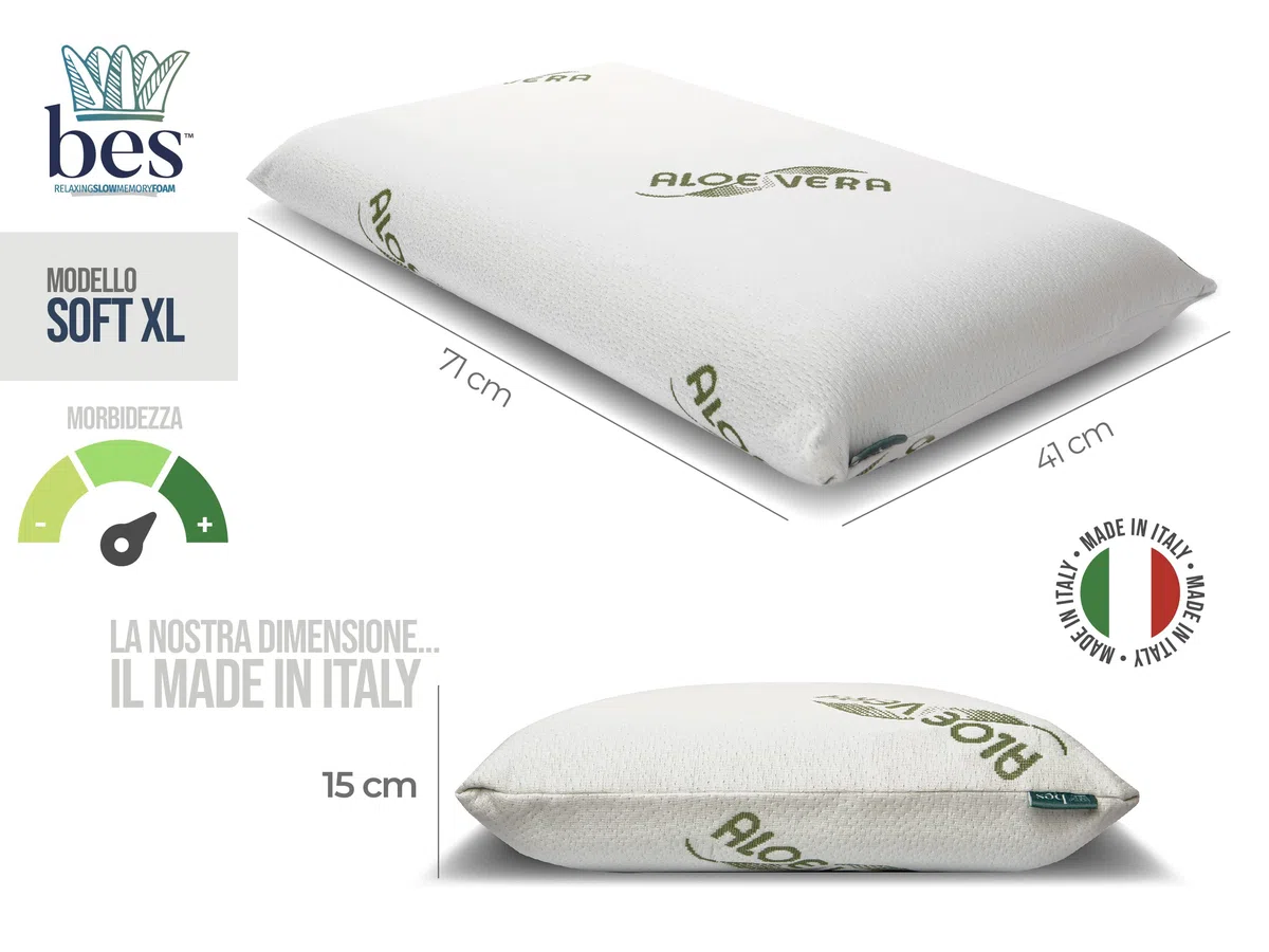 bes Cuscino Cervicale Memory Foam | Alto 15 cm | Adulti | Aloe Vera | Made in Italy