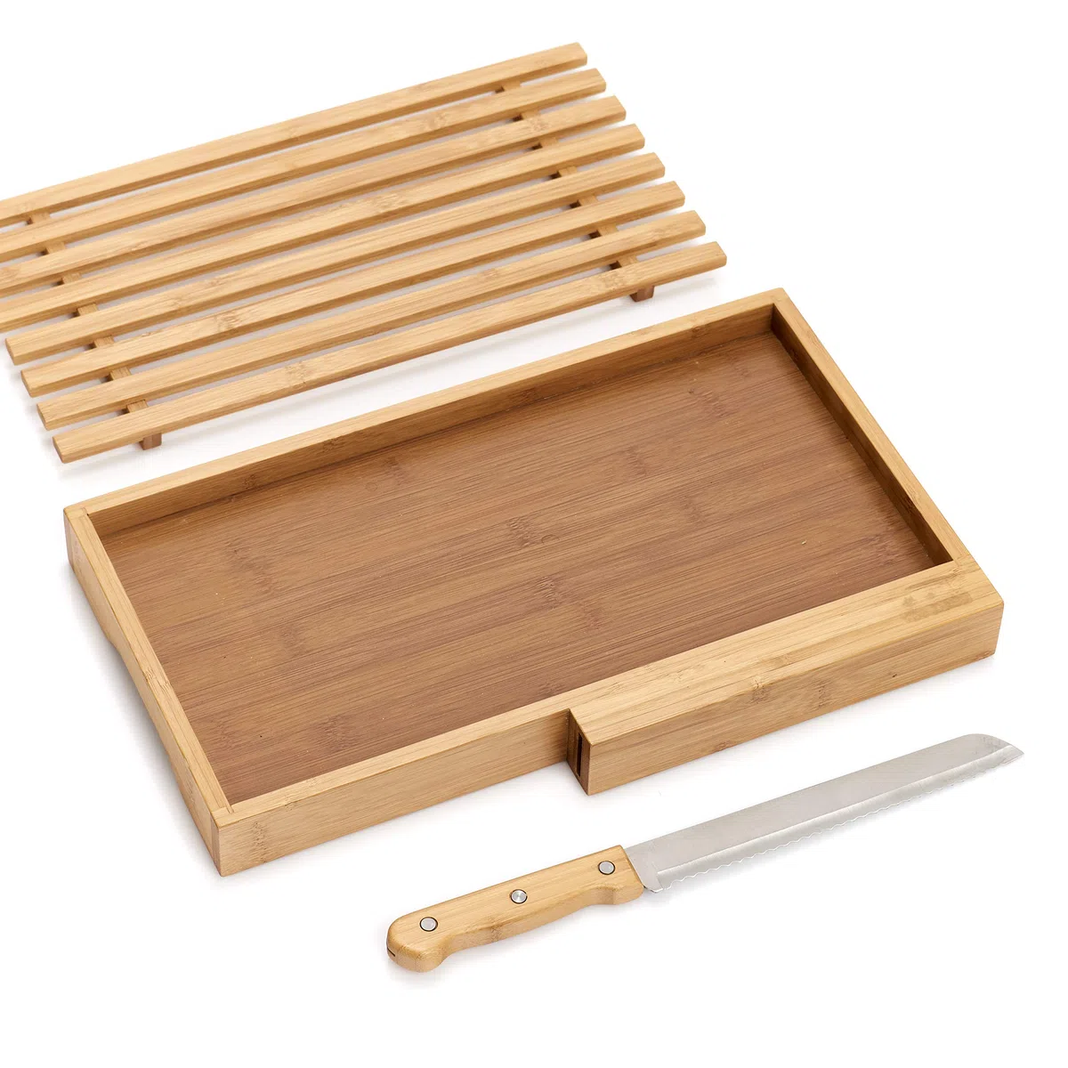 Zeller 25225 Tagliere per Pane con Coltello, Bambú, Beige, 39.5x23.5x4 cm