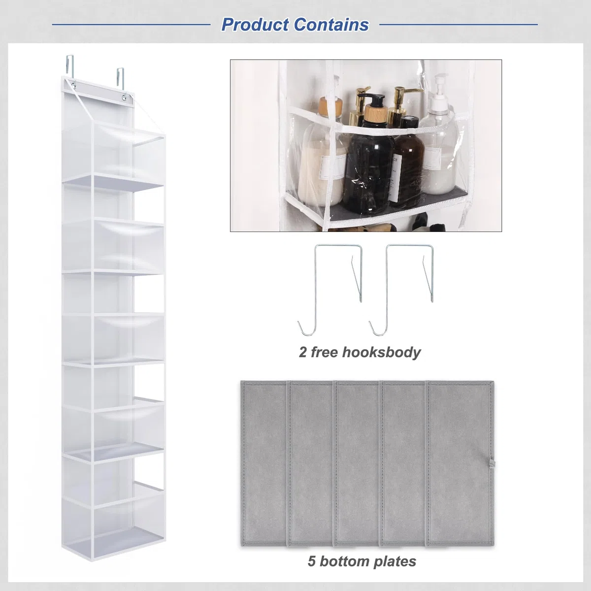 Fixwal Organizer da appendere alla porta con 5 ripiani, organizer per stanza con tasche in plastica trasparente, 11,3 kg, ultra robusto e di grande capacità, per armadio, camera da letto, asilo, bagno