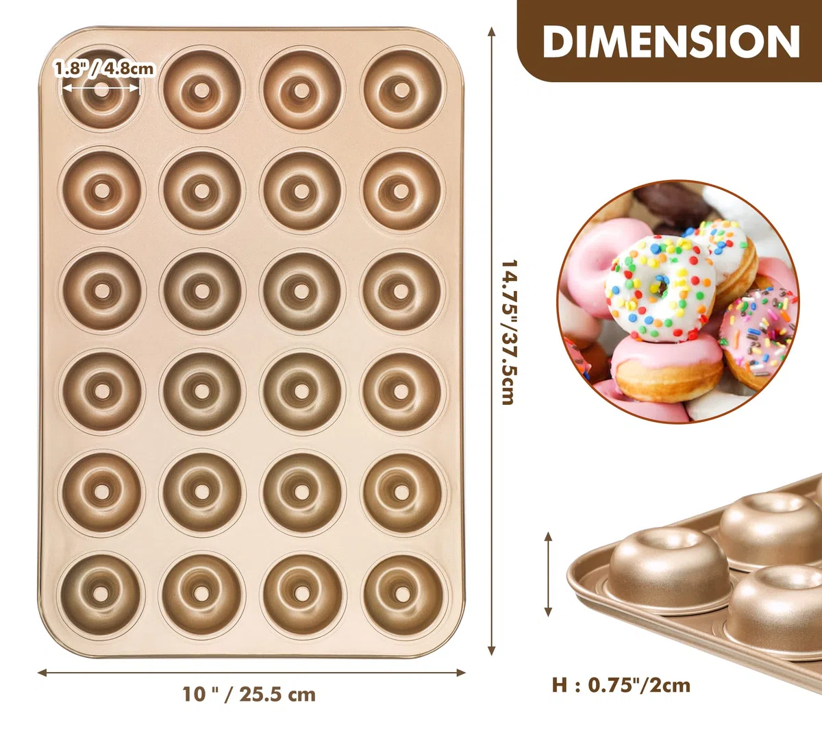webake Mini stampo per ciambelle, 24 fori, 4,5 cm, antiaderente, in acciaio al carbonio, stampo per ciambelle per cottura fai da te