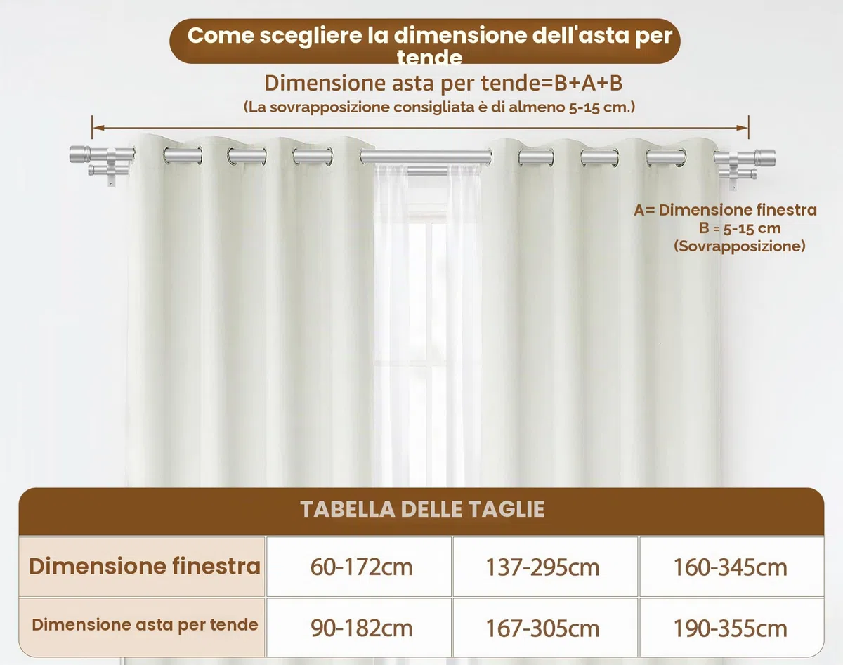 HOTOZON Argento Bastone da Tenda Doppio 190-355 cm, 25 mm Estensibile Bastone Tenda Doppio Montado en la Pared con Remates de Tapa Para Ventanas