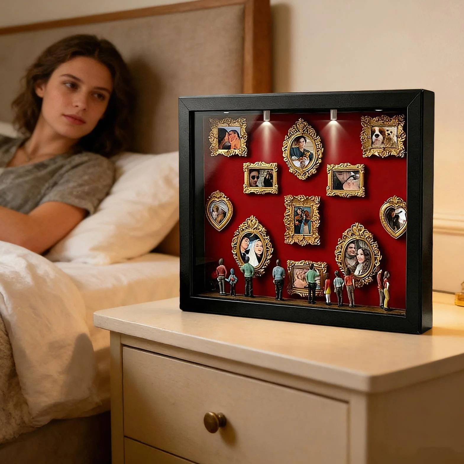 Scatola Fai Da Te Museo - Kit Creativo Con Luce LED, 11 Mini Cornici E 8 Figurine | Regalo Emozionale Per Anniversari, San Elegante E Matrimoni | Shadow Box Per Esporre Foto E Ricordi Unici