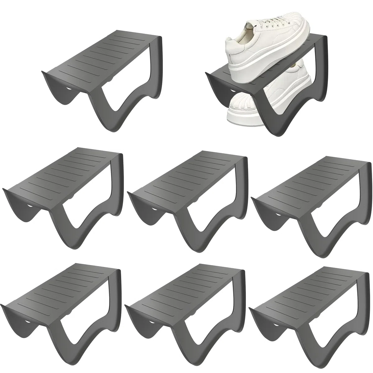 FIVMEN 10 pezzi impilatori per scarpe PP antiscivolo slot per scarpe scaffali per scarpe salvaspazio organizer per scarpe contenitore per scarpe doppio strato organizer per scarpe armadio, grigio