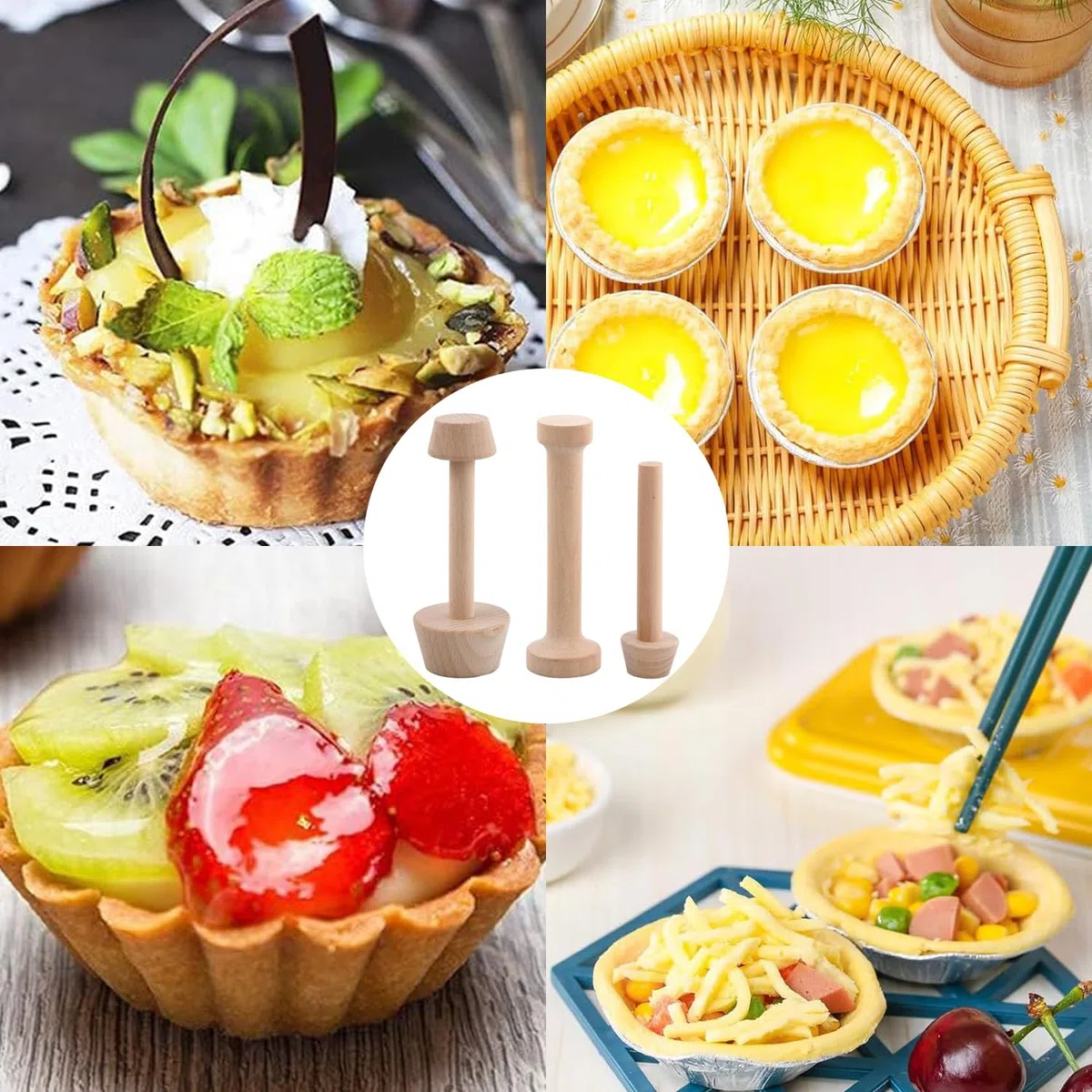3 Pezzis Stampi In Legno Per Crostate, Mini Doppia Stampo Per Crostate, Pasticceria Tamper Crostata, Tartelletta Pestello, Tartelletta Pestello In Legno Per Impasto Biscotti Pasticceria Pressa