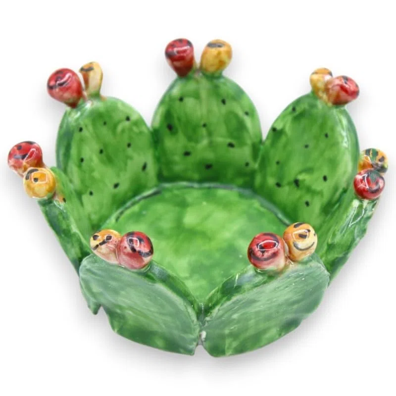 SICILIA BEDDA CAPACI Ciotola Ficodindia svuota Tasche o Porta Caramelle, in Ceramica Caltagirone, con 4 Opzioni Misura (1Unità) - h 7 x L 14 cm