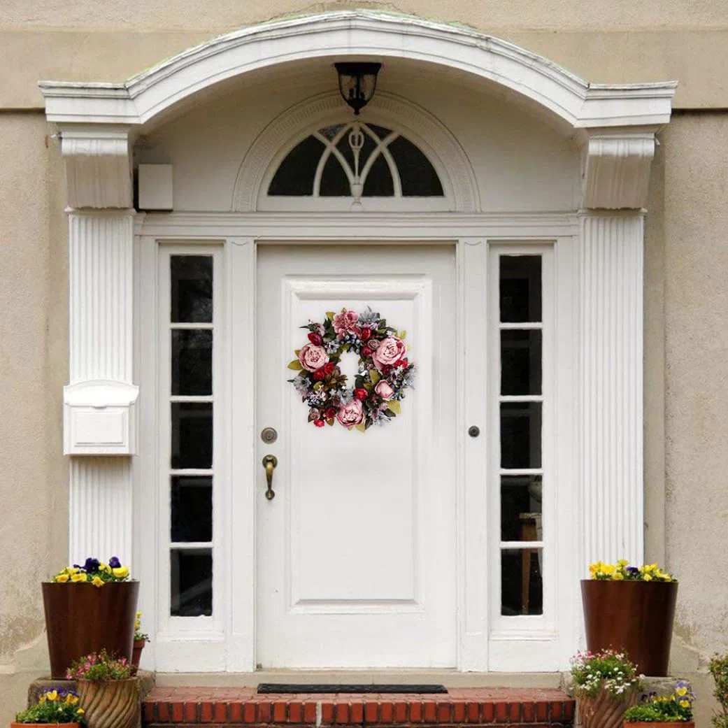 Ghirlanda per porta primaverile, ghirlanda di peonie artificiali, 13, 78 pollici ghirlande di fiori artificiali sospesi per porte all'aperto tutto l'anno, per la decorazione di ghirlande di San Vale
