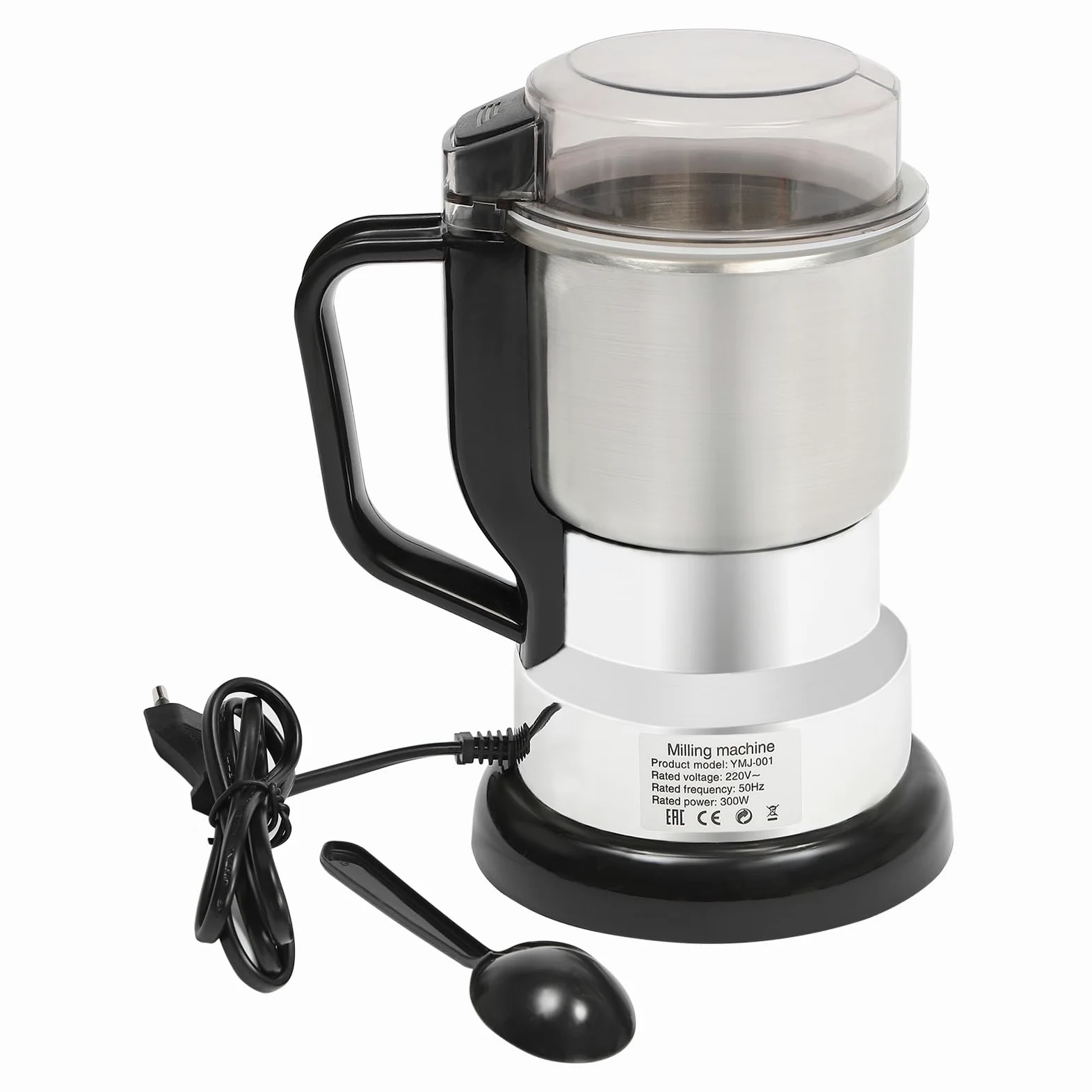 Macina per cereali elettrico, 300 W, 22000 giri/min, multifunzione, in acciaio inox, per cereali, fagioli, spezie, caffè, capacità 500 ml